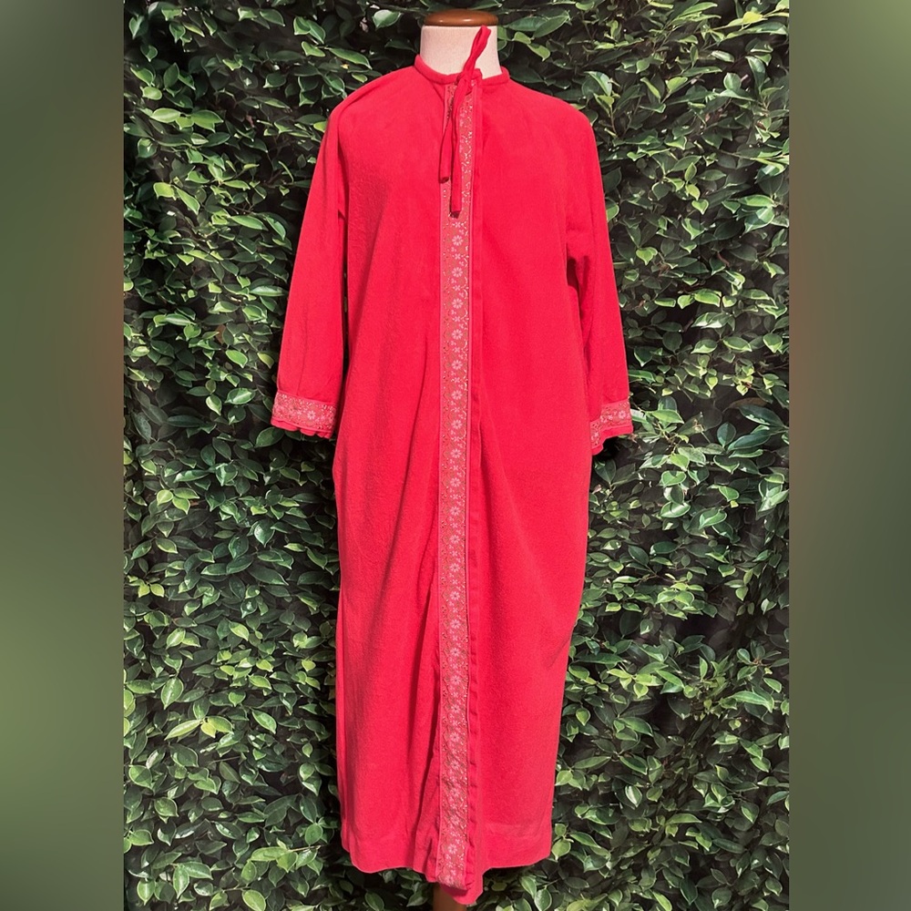 Vintage Smart Time Flannel Long Robe Hot Pink Trimmed Snap Front Womens Small